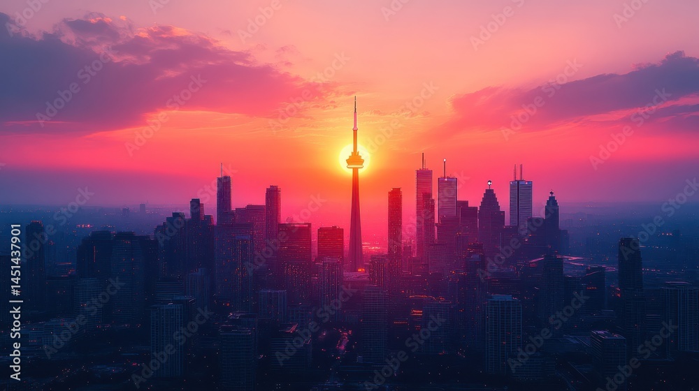 Fototapeta premium Sunrise over a vibrant city skyline