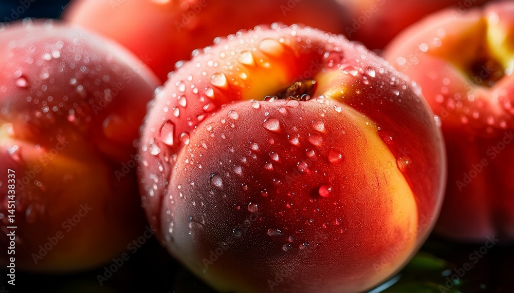 Fresh Peaches with Water Droplets Fresh Peaches with Water Droplets