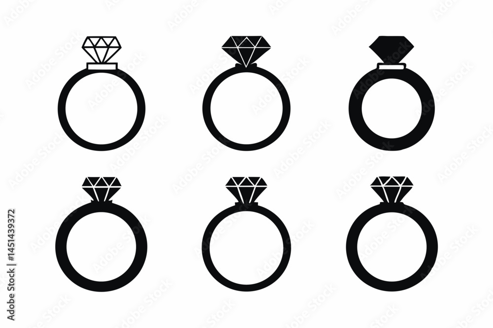 set of Diamond Ring icon silhouette vector illustration set of Diamond Ring icon silhouette vector illustration
