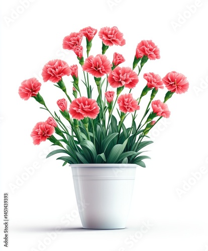 Wallpaper Mural Pink carnations in a white pot against a white background.  A bouquet of vibrant pink carnations arranged in a simple white pot.  Fresh, elegant, and delicate Torontodigital.ca