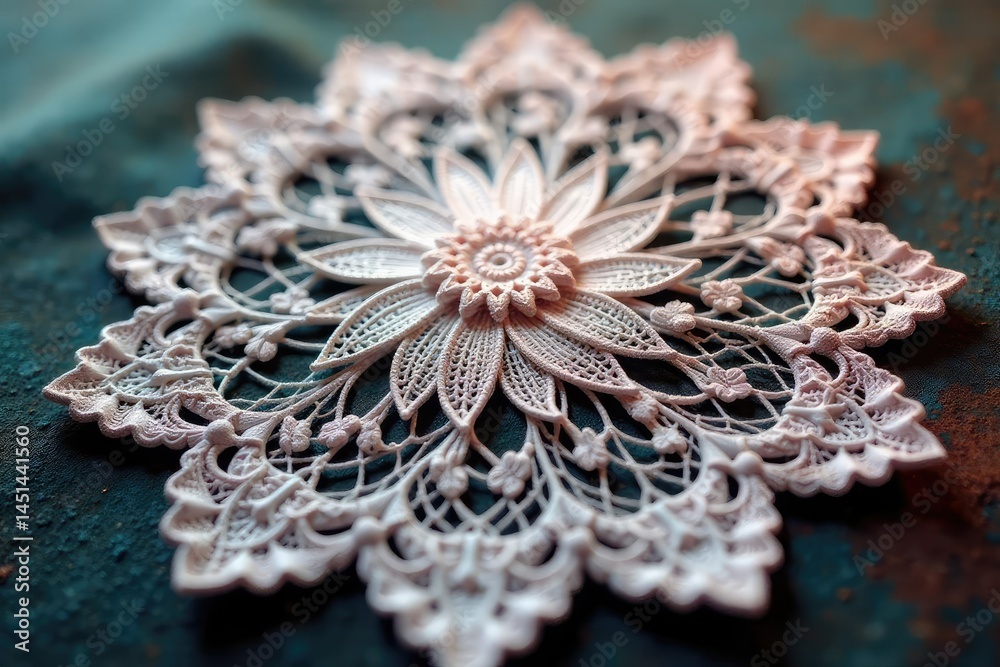 Obraz premium Intricate floral lace doily, delicate spiderweb design, napkin, embroidery, openwork