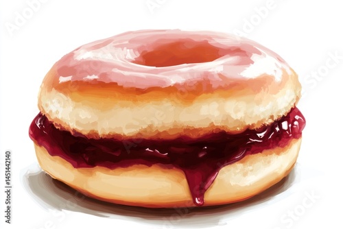 Berliner doughnut with jam oozing out, transparent background