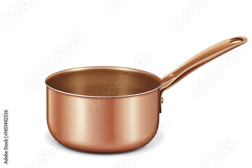 Copper saucepan with long handle, isolated on transparent background