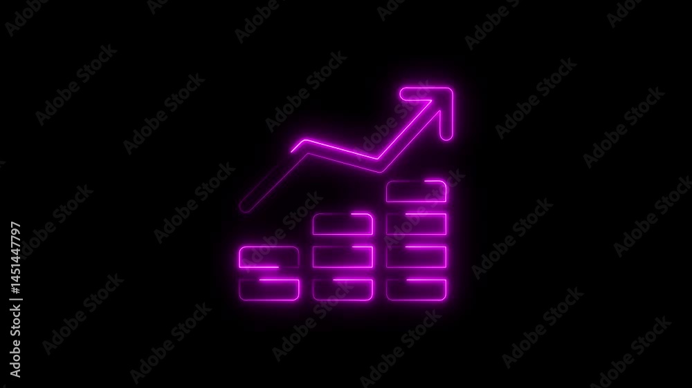 Animated neon rising stock chart with upward arrow on a black background Animated neon rising stock chart with upward arrow on a black background