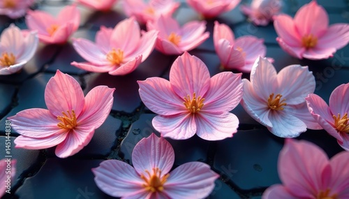 Subtle blossoms arranged in a tessellated hexagonal structure , floral tile, vintage pattern