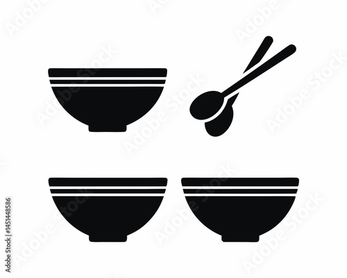 set of Spoon and Bowl icon silhouette vector illustration