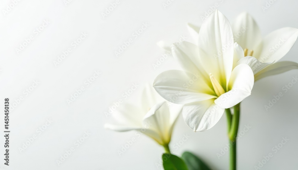 Fototapeta premium Close-up shot of pristine white flowers on a stark white backdrop , still life, blossom