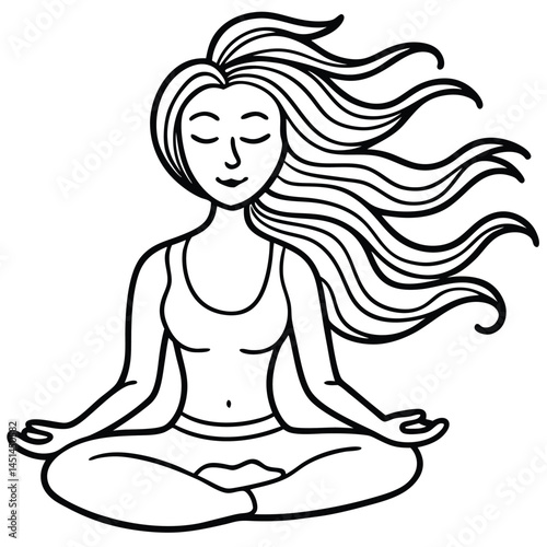 Woman Meditating Serene Yoga Position with Long Flowing Hair