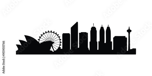 Black and white city skyline silhouette with modern urban buildings