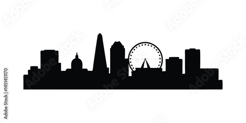Black and white city skyline silhouette with modern urban buildings