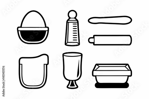 Collection of Simple Black and White Line Art Icons for Baby Feeding and Nursery Items