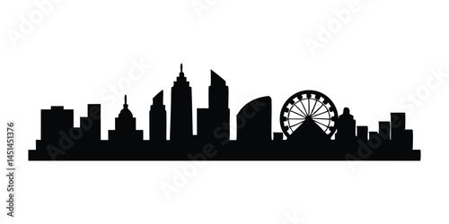 Black and white city skyline silhouette with modern urban buildings