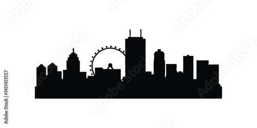 Black and white city skyline silhouette with modern urban buildings