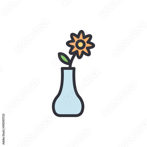 Flower vase colored icons, minimalist vector illustration ,simple transparent graphic element .Isolated on white background