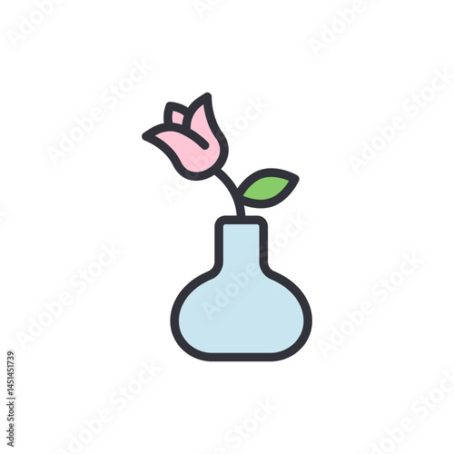 Flower vase colored icons, minimalist vector illustration ,simple transparent graphic element .Isolated on white background