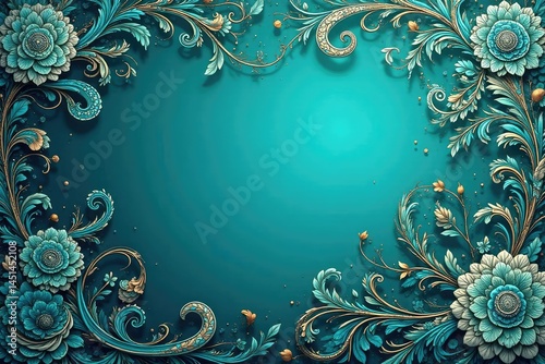Wallpaper Mural Intricate teal paisley wallpaper, swirling vines , ornament, motif Torontodigital.ca