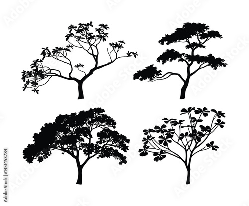 Dogwood Tree Silhouette Minimal Vector Template Illustration