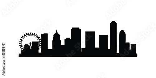 Black and white city skyline silhouette with modern urban buildings