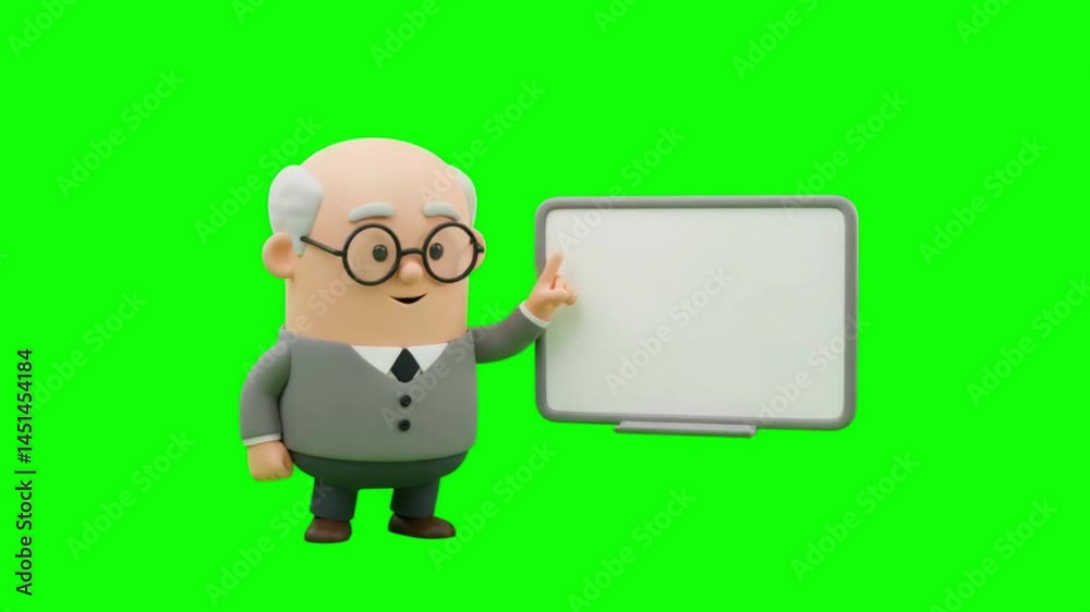 Cartoon professor with hands folded, standing by whiteboard Cartoon professor with hands folded, standing by whiteboard