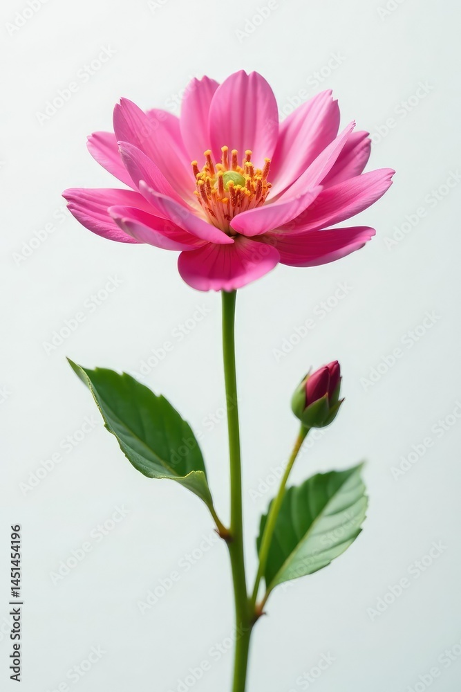 Obraz premium A single, isolated bloom against a stark white background, calm, solitariness
