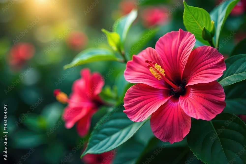 Bold hibiscus blooms, vibrant tropical foliage , tropical flowers, jungle Bold hibiscus blooms, vibrant tropical foliage , tropical flowers, jungle