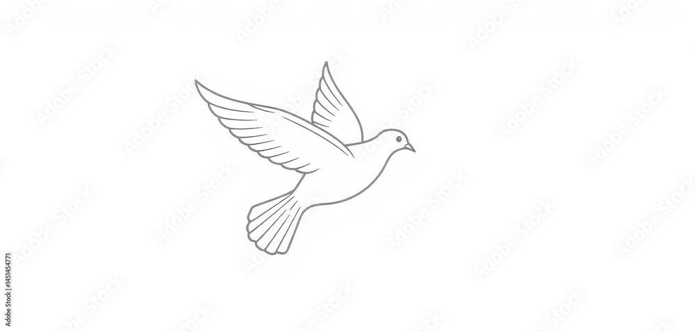 Obraz premium Simple line art dove in flight, light gray on white background, symbol, peaceful