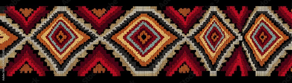Colorful geometric pattern, vibrant colors on black background