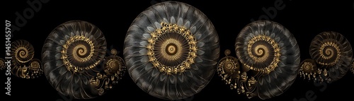 Obraz na płótnie Colorful spiral shells, intricate details, isolated on a black background. w salonie