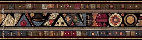 Obraz na płótnie Colorful geometric patterns arranged in a decorative border, white isolated background. w salonie