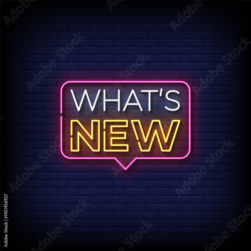 whats new neon sign with brick wall background vector