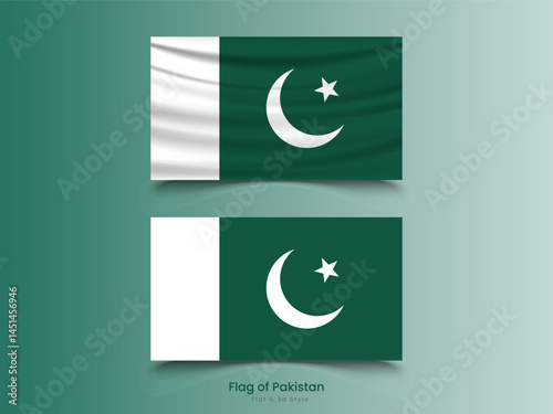 Pakistan flag in 3d and flat style, National flag of Pakistan in vector illustration