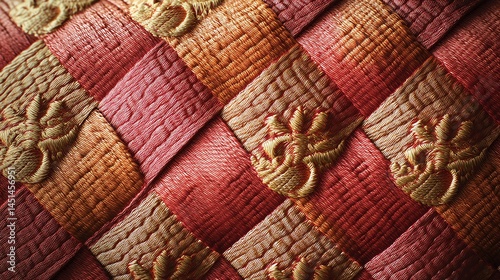 Obraz na płótnie Colorful woven textile pattern with intricate designs on a textured surface. w salonie