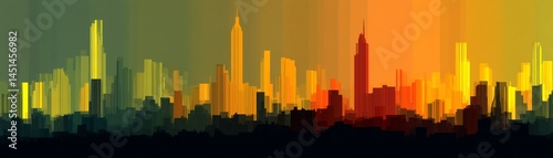 Obraz na płótnie Colorful city skyline silhouette against a gradient background, digital art. w salonie