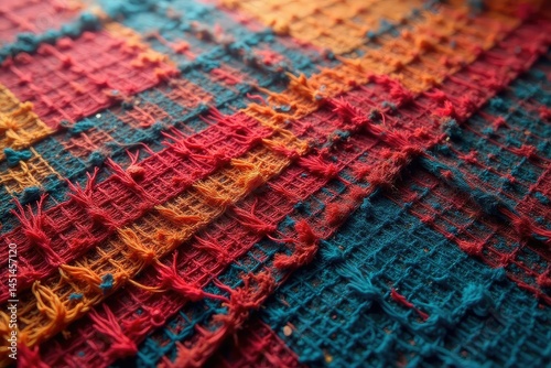 Intricate woven textile showcasing geometric design , fabric, tribal