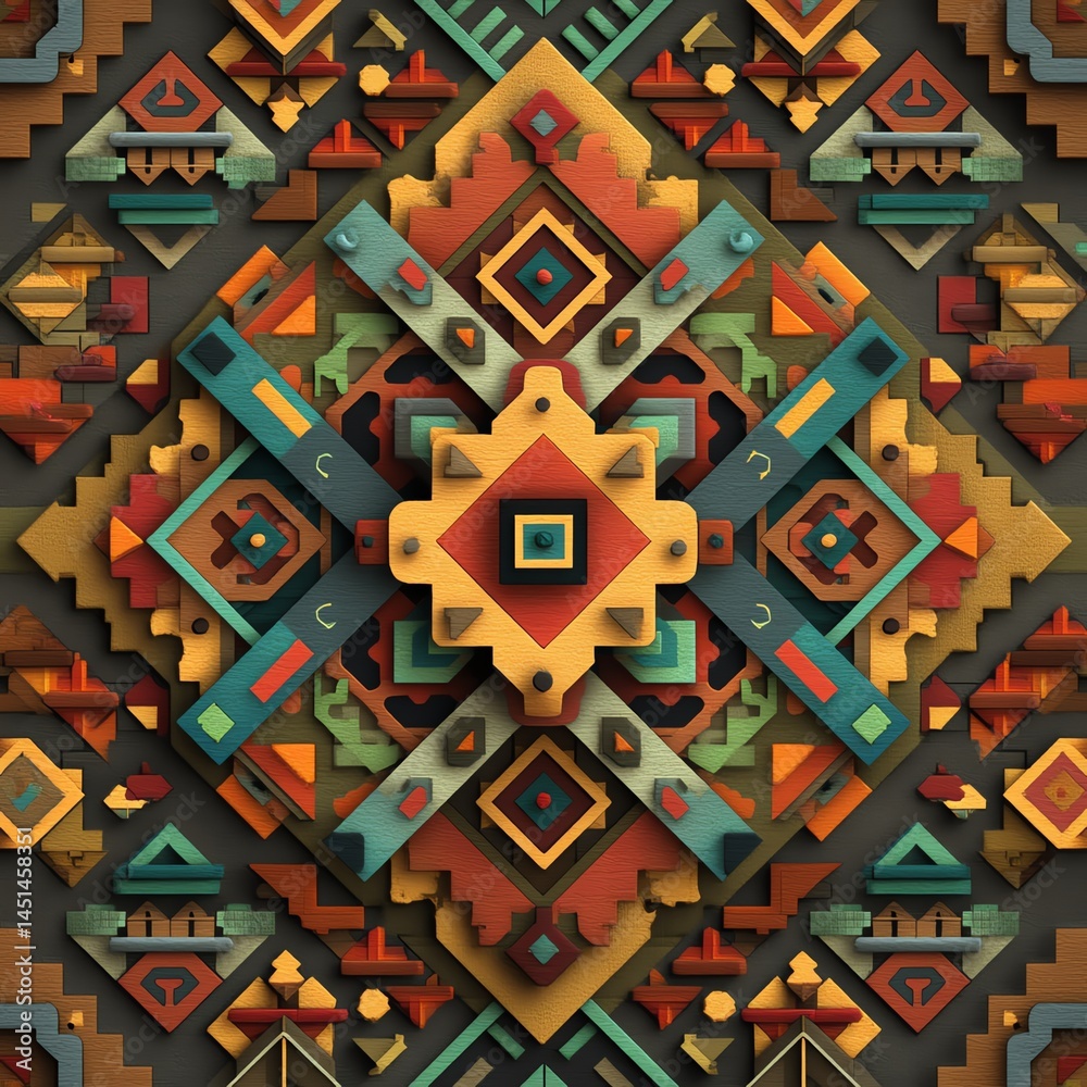 Colorful geometric pattern with intricate shapes, suitable for modern design.
