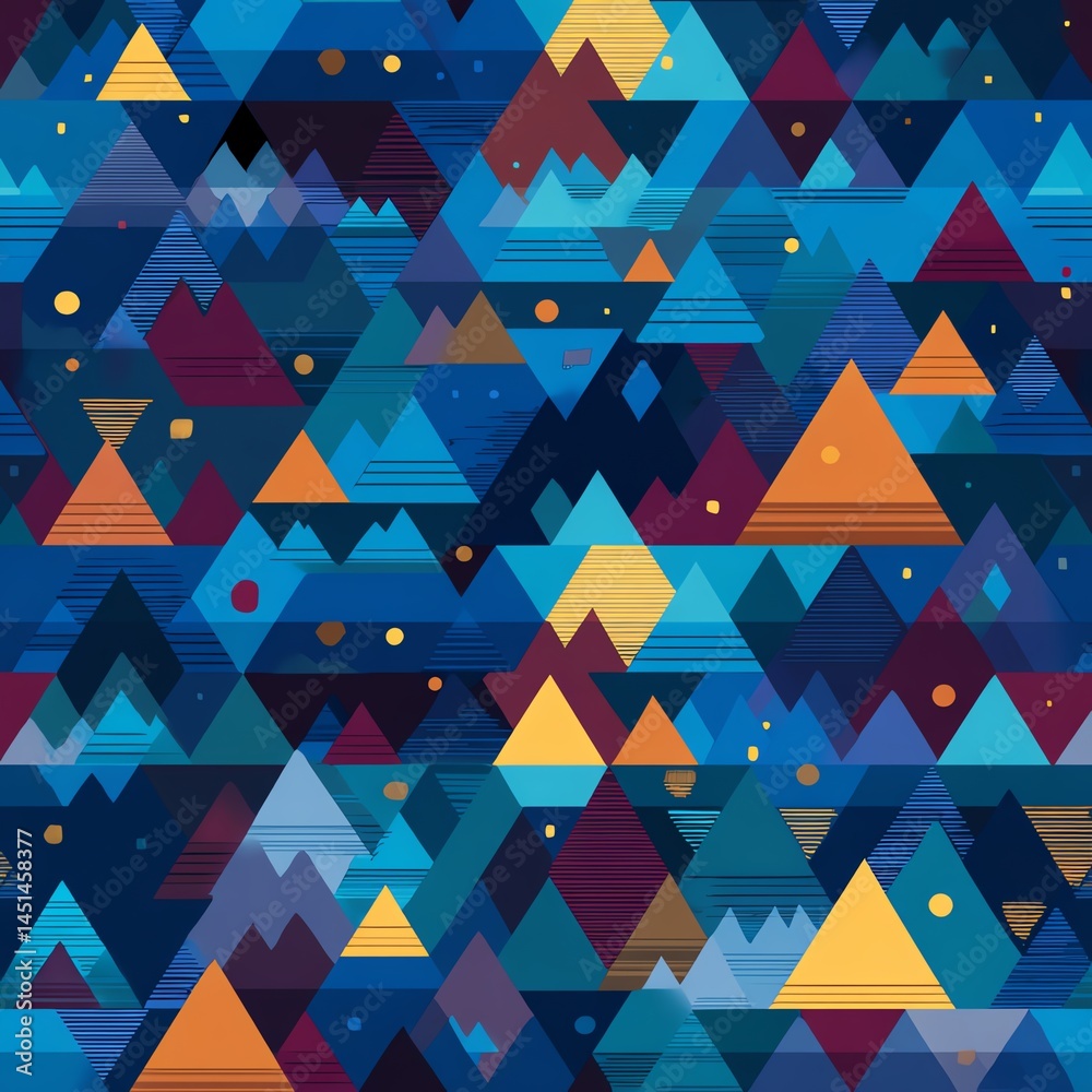 Colorful geometric patterns featuring vibrant triangles and shapes.