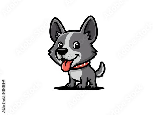 A Charming Vector Illustration Depicts A Happy Gray Dog With A Pink Tongue Sticking Out Showcasing A Playful And Friendly Demeanor In A Clean Cartoonish Style With Bold Outlines And Simple Shading