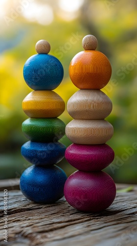 Colorful Stack of Rocks on Wooden Table