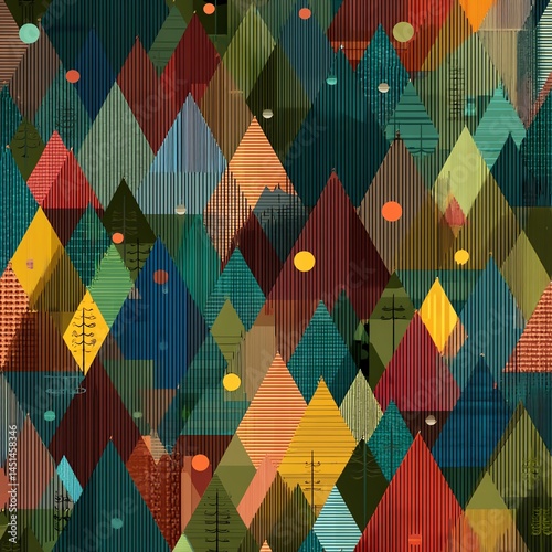 Obraz na płótnie Colorful mountain landscape with geometric patterns and vibrant shapes. w salonie