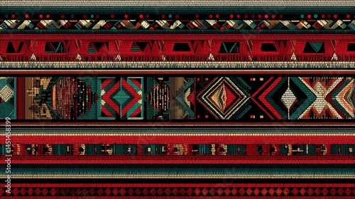 Obraz na płótnie Colorful tribal pattern, intricate design with diamonds and geometric shapes. w salonie