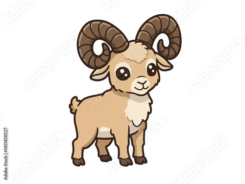 A Charming Vector Illustration Showcases A Cute Stylized Ram With Large Spiraling Horns Depicted In A Friendly Pose Against A Clean White Backdrop That Evokes Warmth And Cheerfulness