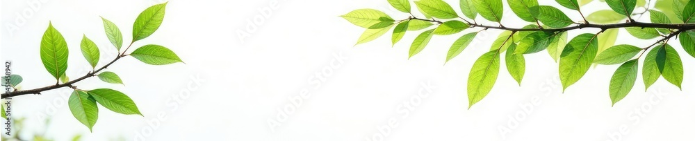 Isolated tree branches with leaves on white background, calmness, natural Isolated tree branches with leaves on white background, calmness, natural
