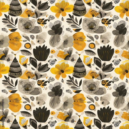 Obraz na płótnie Colorful floral pattern with various shapes and designs on a light background. w salonie