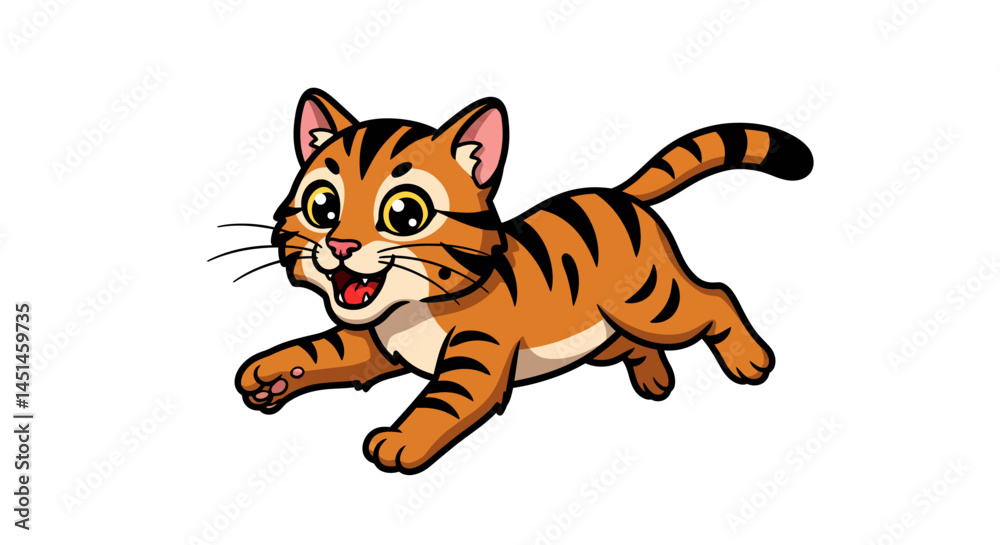 A Cheerful Cartoon Tiger Cub Sprints Playfully Across A White Background Its Bright Orange Fur Striped With Black Conveying A Sense Of Youthful Energy And Lighthearted Fun In A Vector Art Style A Cheerful Cartoon Tiger Cub Sprints Playfully Across A White Background Its Bright Orange Fur Striped With Black Conveying A Sense Of Youthful Energy And Lighthearted Fun In A Vector Art Style