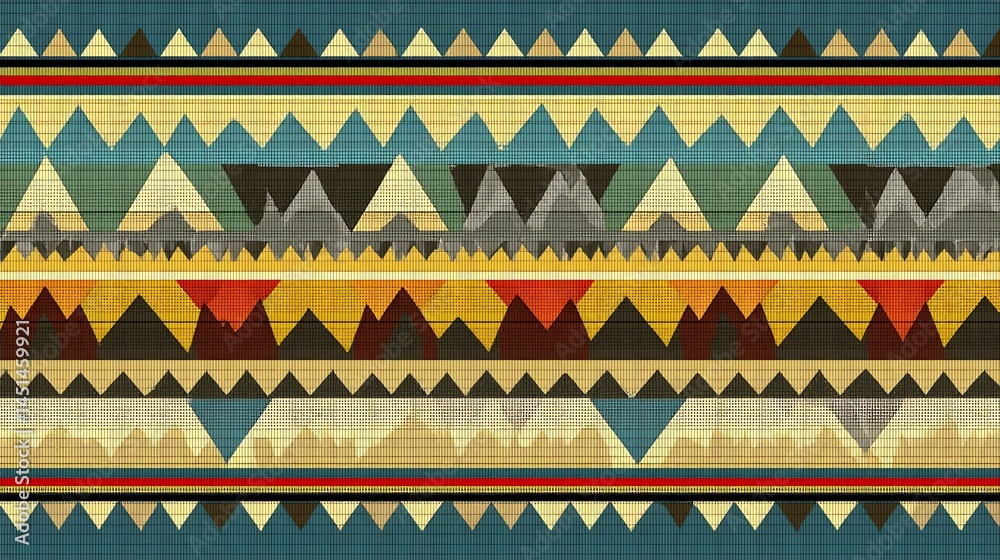Colorful geometric pattern with triangles in a repeating design.