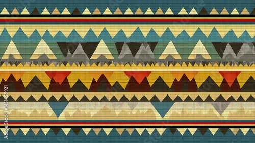 Colorful geometric pattern with triangles in a repeating design.
