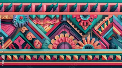 Obraz na płótnie Colorful geometric patterns with intricate designs on a vibrant background. w salonie