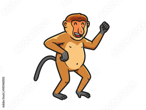 A Charming Vector Illustration Features A Fluffy Light Beige Creature With A Dark Brown Facial Mask Resembling A Stylized Animal Happily Standing Amidst Gently Falling Blue Snowflakes