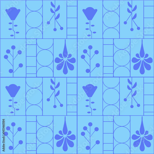 Seamless Pattern of Geometric Floral Shapes in Colorfull Design