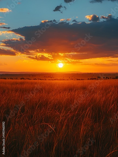 Serene Sunset Over Tall Grass Field